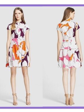 DVF Scarlet Abstract Print Button-Front Dress - White, Orange, Purple & Pink